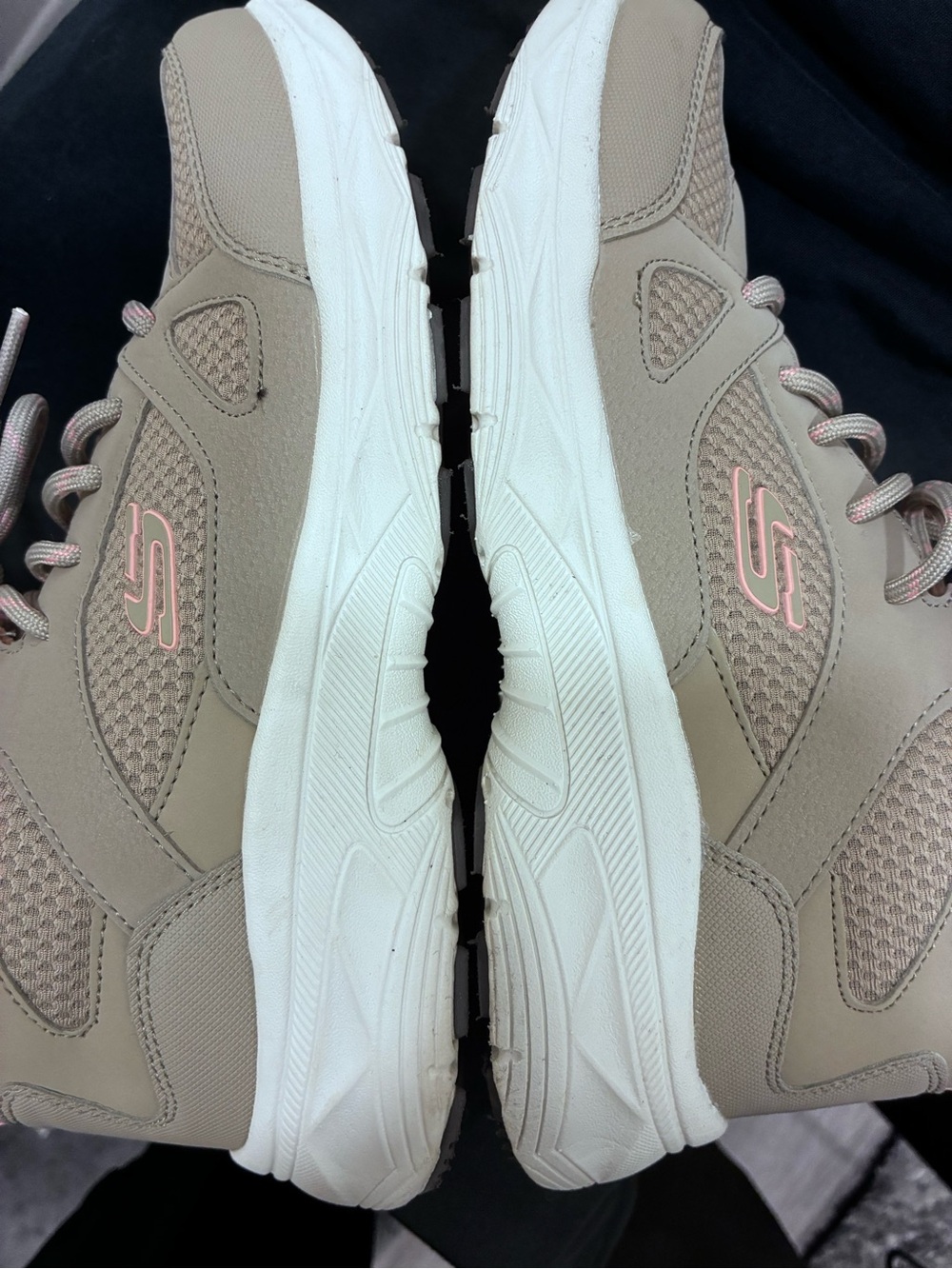 Skechers Women's Taupe Athletic Sneakers with Pink Logo Skechers return